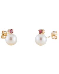 Splendid - 14k 0.10 Ct. Tw. Peridot & 7-7.5mm Freshwater Pearl Studs - Lyst
