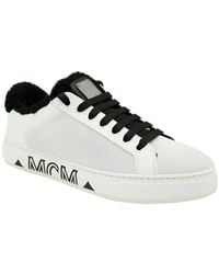 MCM - Canvas & Shearling Sneaker - Lyst