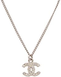 Chanel Silver-tone & Crystal Cc Necklace - Metallic
