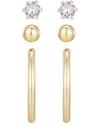 Adornia - 14K Plated Hoop, Solitaire & Ball Stud Earrings Set - Lyst
