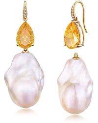 Kai Fine Jewelry - 14K 5.25 Ct. Tw. Diamond & Citrine & 16-17Mm Pearl Drop Earrings - Lyst