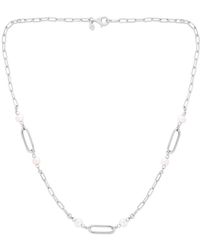 Italian Silver - Piazza Di Spagna 3-4Mm Pearl Paperclip Link Station Necklace - Lyst