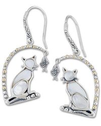 Samuel B. - 18k Over Silver Pearl Cat & Fish Earrings - Lyst