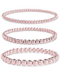 Sterling Forever - 14k Rose Gold Plated Set Of 3 Beaded Stretch Bracelets - Lyst