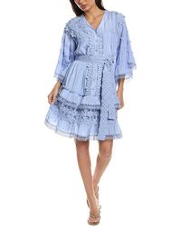 Beulah London - Floral Lace Detail Tiered Flounce Mini Dress - Lyst