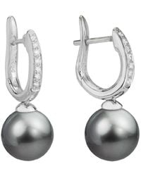 Pearls - 14K Diamond 0.08 Ct. & 8Mm Pearl Drop Earrings - Lyst