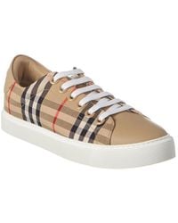 Burberry Albridge Vintage Check & Leather Trainer - Natural