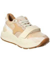 Burberry - Check Canvas & Leather Sneaker - Lyst