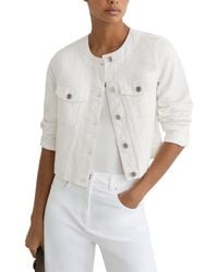 Reiss - Medora Collarless Cropped Denim Jacket - Lyst