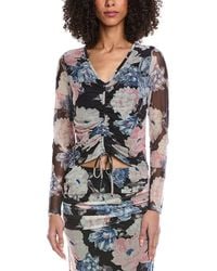 Laundry by Shelli Segal - Bouquet Printed Ruched Mesh Top - Lyst