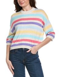 Hannah Rose - Multi Stripe Elbow Sleeve Cashmere-Blend Sweater - Lyst