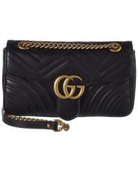 Gucci Marmont Matelassé Medium Leather Shoulder Bag - Black