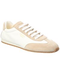 Prada - Logo Leather & Suede Sneaker - Lyst