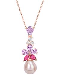 Rina Limor - 18k Rose Gold Over Silver 2.46 Ct. Tw. Gemstone 9.5-10mm Pearl Floral Drop Pendant - Lyst