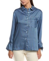 10 Crosby Derek Lam - Lorina Boarder Stripe Satin Twill Shirt With Piping - Lyst