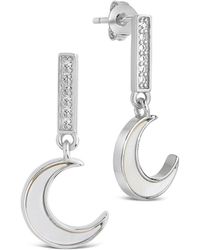 Sterling Forever - Rhodium Plated Pearl Cz Valeria Drop Studs - Lyst