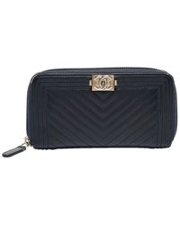 Chanel - Leather Single Flap Chevron Boy Zip Around Wallet (Authentic Pre-Owned) - Lyst