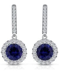 Genevive Jewelry - Silver Cz Halo Drop Earrings - Lyst