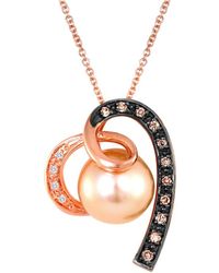 Le Vian - Le Vian 14k Strawberry Gold 0.11 Ct. Tw. Diamond 9-10mm Pearl Pendant Necklace - Lyst