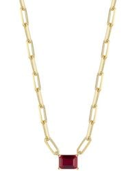 Sphera Milano - 14k Over Silver Emerald Cz Paperclip Necklace - Lyst