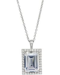 Savvy Cie - Cz Emerald Cut Halo Necklace - Lyst