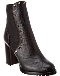 Valentino Beatle Rockstud Grainy Leather Boot - Black