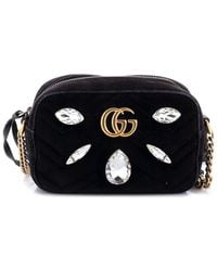 Gucci - Matelasse Velvet Gg Marmont Shoulder Bag Crystal Embellished Mini (Authentic Pre-Loved) - Lyst