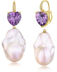 Kai Fine Jewelry - 14K 7.25 Ct. Tw. Diamond & Amethyst & 16-17Mm Pearl Drop Earrings - Lyst