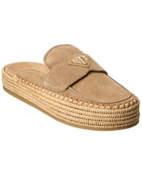 Prada - Logo Suede Flatform Mule - Lyst