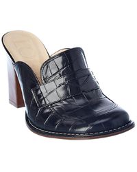 Loewe 80mm Croc Embossed Leather Wedge Loafers in Black | Lyst