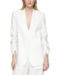 Lafayette 148 New York - Petite V-Neck Ruched Sleeve Linen Blazer - Lyst