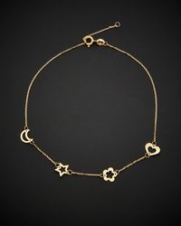 Italian Gold - 14k Heart-flower- Star-moon Station Adjustable Length Anklet - Lyst