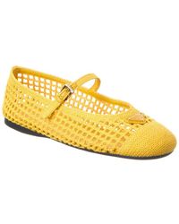 Prada - Logo Cotton Crochet Ballerina Flat - Lyst