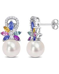 Rina Limor - 14k 1.83 Ct. Tw. Diamond & Sapphire 8.5-9mm Pearl Flower Drop Earrings - Lyst