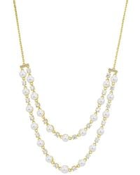 Savvy Cie - 14K Plated 7.0-7.5Mm Pearl Cz Statement Necklace - Lyst