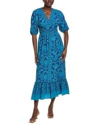 Maison Tara - Printed Ghost Crepe Short Sleeve Midi Dress - Lyst