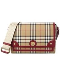 Burberry - Note Medium Check E-Canvas & Leather Shoulder Bag - Lyst