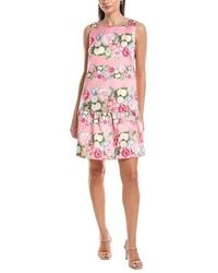 Anne Klein - Boatneck Flounced Printed Mikado Shift Dress - Lyst