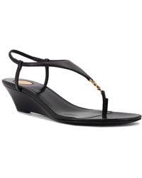 Saint Laurent - Cassandre Wedge Leather Thong Sandal - Lyst