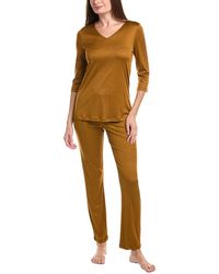 Hanro - 2Pc 3/4-Sleeve Silk-Blend Pajama Pant Set - Lyst