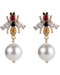 Eye Candy LA - 18k Gold Plated Cz Crystal Bee Drop Earring With F - Lyst
