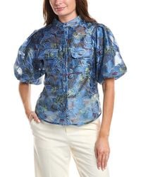 Gracia - Floral Print Puff Sleeve Organza Top - Lyst