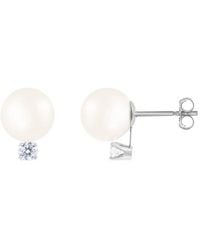 Splendid - 14k 0.1 Ct. Tw. Diamond 7-7.5mm Pearl Earrings - Lyst