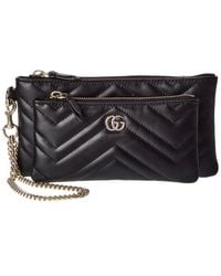 Gucci - Gg Marmont Small Leather Pouch With Chian - Lyst