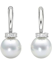 Belpearl Silver White Topaz 9mm Freshwater Pearl Earrings - Metallic
