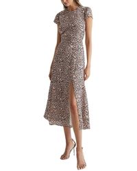 Reiss - Livia Printed Cut Out Back Midi Dress - Lyst