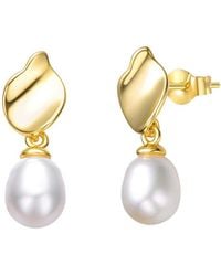 Genevive Jewelry - 14k Over Silver 7.5mm Pearl Dangle Earrings - Lyst