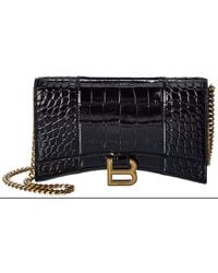 Balenciaga - Hourglass Croc-Embossed Leather Wallet On Chain - Lyst
