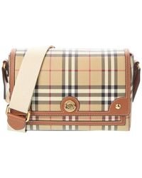 Burberry - Note Check E-Canvas & Leather Shoulder Bag - Lyst
