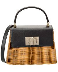 Furla - 1927 Mini Top Handle Wicker & Leather Bag - Lyst